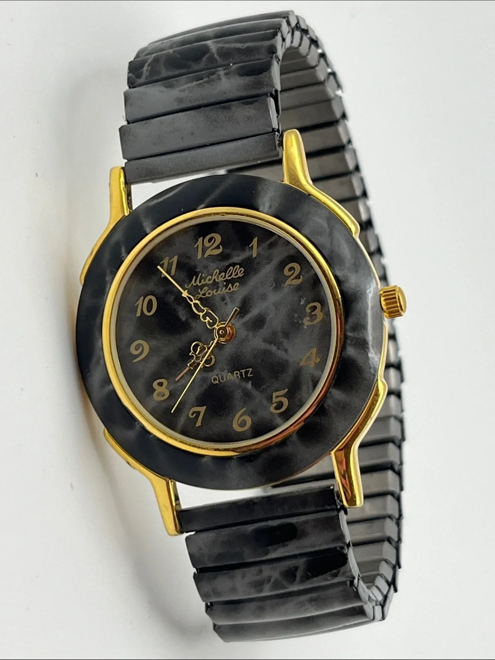 Michelle Louise Black and Gold Marble-Effect Women’s Quartz Watch